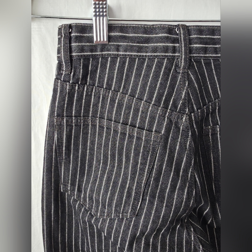 Zara High Rise Pinstripe Flare Jeans Black White Striped Wide Leg Retro Goth - Picture 7 of 12